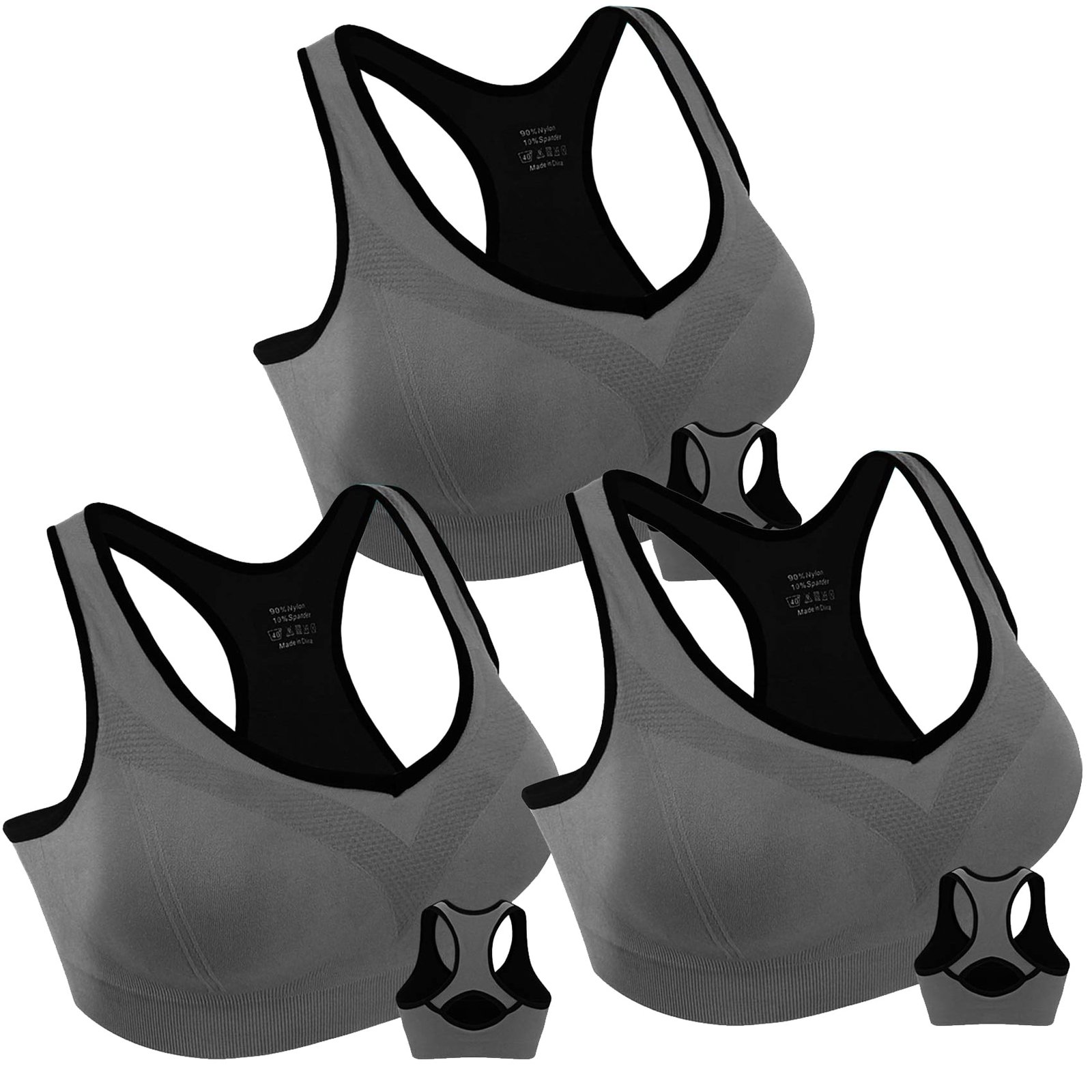 QISHI 3 Pack Women Racerback Sports Bras High Impact Workout Yoga Gym Activewear Fitness Bra