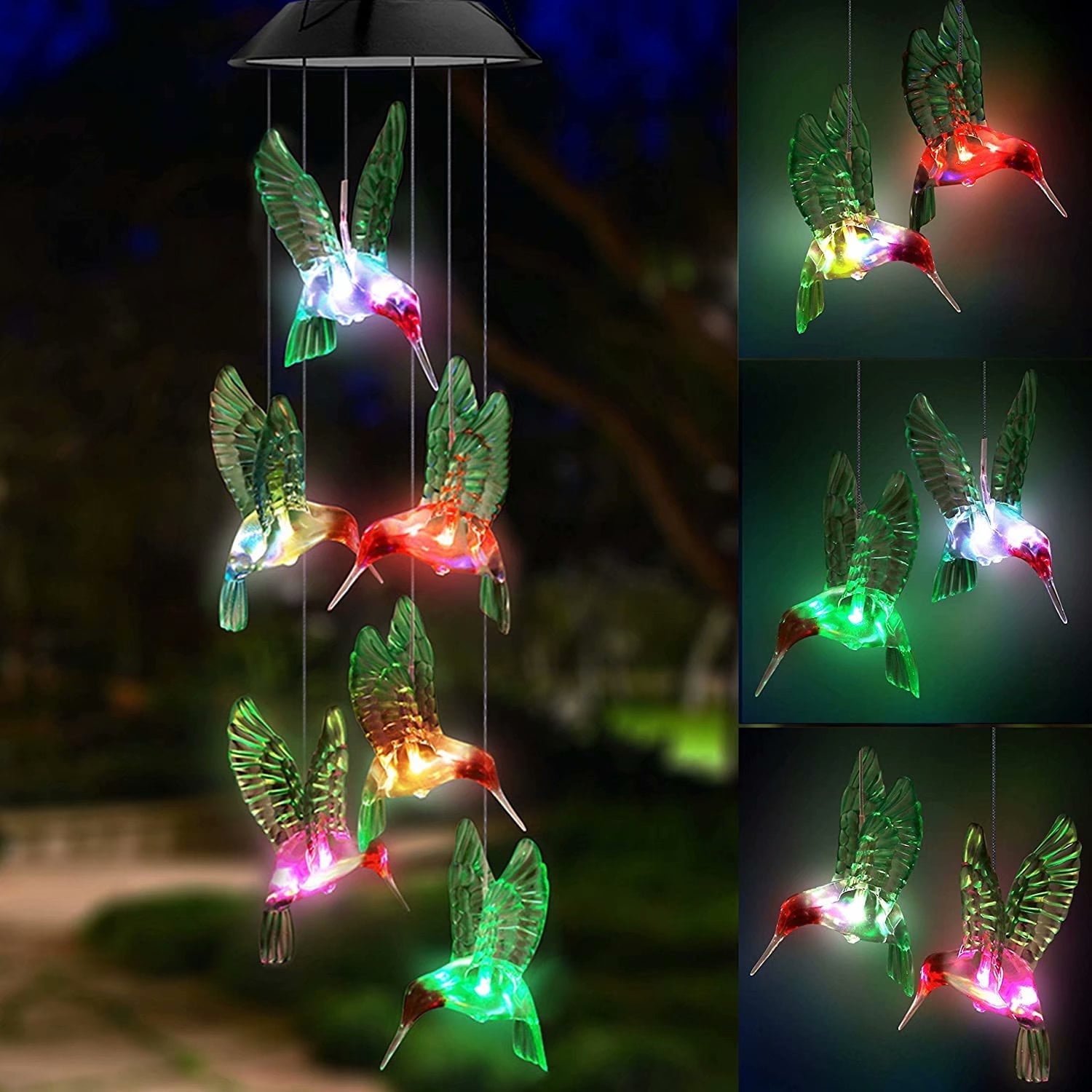 Somnr Solar Hummingbird Wind Chimes with LED Lights
