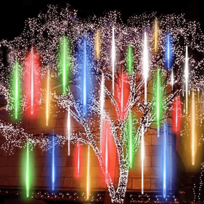 Upgraded Meteor Shower Rain Lights, Waterproof Drop Icicle Snow Falling Raindrop 50cm 10 Tubes Cascading Lights for Wedding Xmas Home Décor (Multi Color)