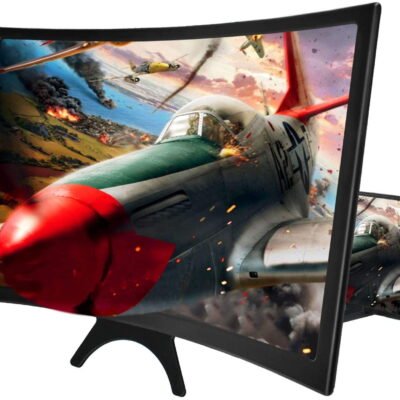 Qishi 12'' 3D Curved Screen Magnifier for Mobile Phone, HD Magnifier Projector Screen Enlarger for Videos, Movies, Games, Foldable Phone Stand with Screen Amplifier, Compatible with All Smartphones