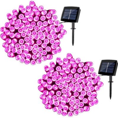 Qishi Solar String Lights 72ft 200 LED 8 Modes Solar Powered Waterproof Starry Fairy Outdoor String Lights holiday Decoration Lights for Patio Gardens Homes Landscape Wedding Party (Pink)-2 Pack