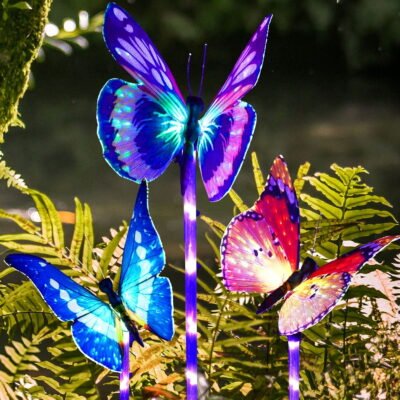 QiShi 3-pack Solar Butterfly Garden Lights - Color-Changing LED Stake Lights for Outdoor Decor