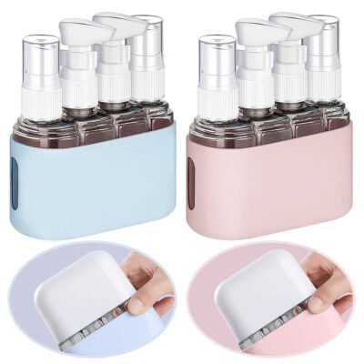 Somnr 8-Pack Travel Bottles (2 Sets) – TSA Approved, Leak-Proof Refillable Spray Containers for Toiletries, Lotions & Creams (Blue & Pink)