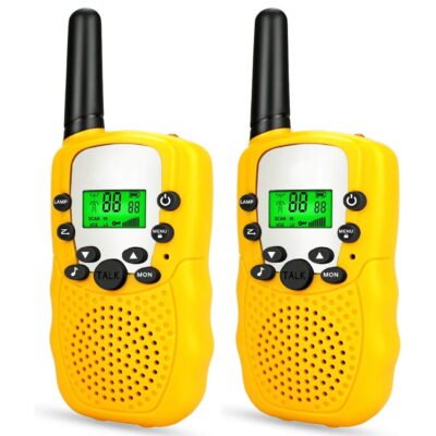 QiShi Walkie Talkies for Kids, Toys for 3-12 Year Old Boys Girls 22 Channels 2 Way Radio Toy with Backlit LCD Flashlight, Long Range Distance for Kids,Yellow