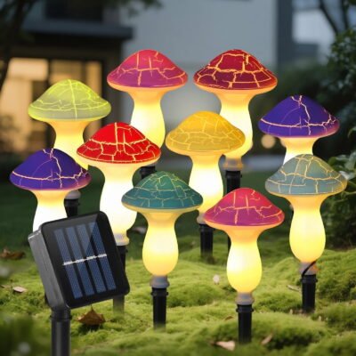 Syenll 10 pack Solar Cracked Mushroom Lights, Waterproof LED Solar Garden Lights for Outdoor Yard Pathway Decoration, Warm White