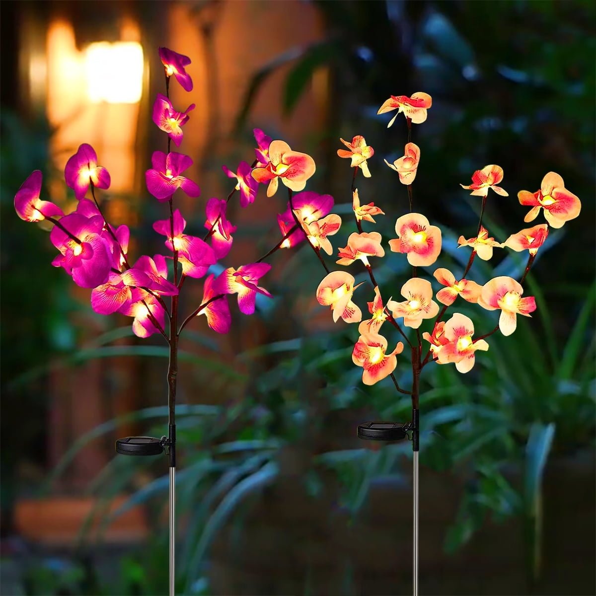 Solar Garden Flower Lights, Upgraded Waterproof Solar Orchid Lights Outdoor with 40 Flower, 2 Mode Decorative Lights Bigger Solar Panel for Patio Yard Patio Pathway Decoration(Purple & Pink)2Pcs