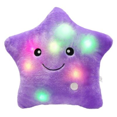Somnr Creative Twinkle Glowing Stars Shape Plush Throw Pillow, LED Night Light Pillow Cushions Stuffed Toys Gifts for Kids, Christmas (Purple)