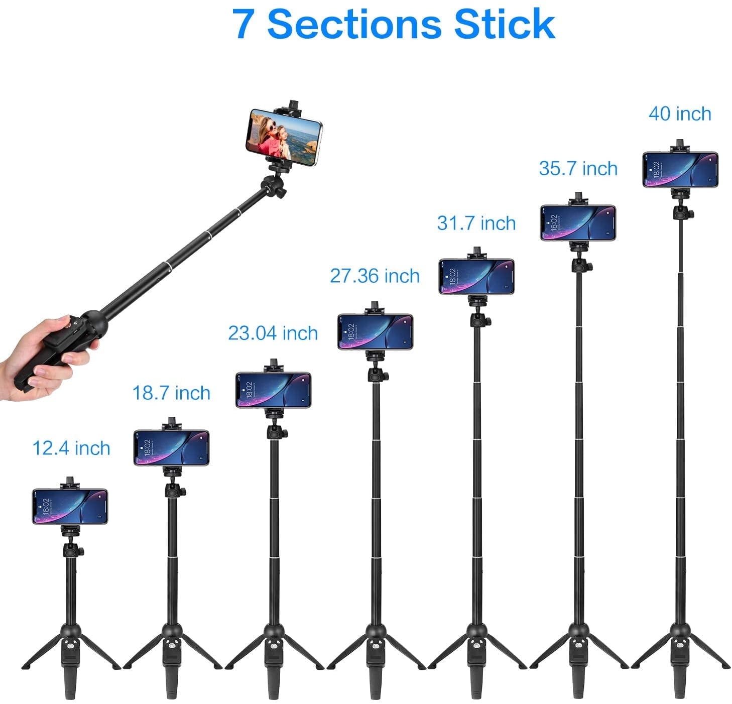 QiShi 40" Bluetooth Selfie Stick & Tripod - Extendable Phone Stand with Remote for iPhone/Android/Samsung