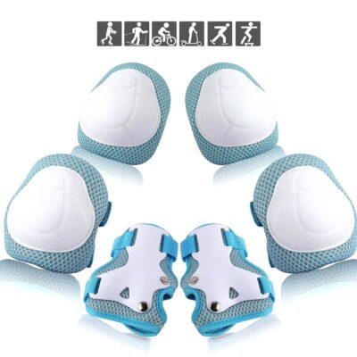 Somnr 3-in-1 Kids Knee/Elbow/Wrist Guards (3-8Y) for Skate/Bike/Scooter/Rollerblading-Lightblue