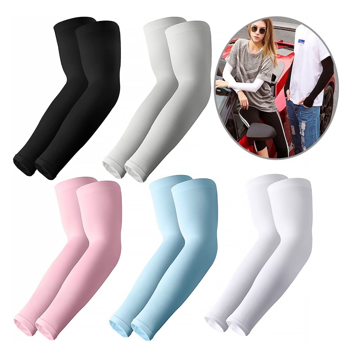 Qishi Cooling UV Protection Unisex Sleeves, Nylon Multicolor, 5 Pairs