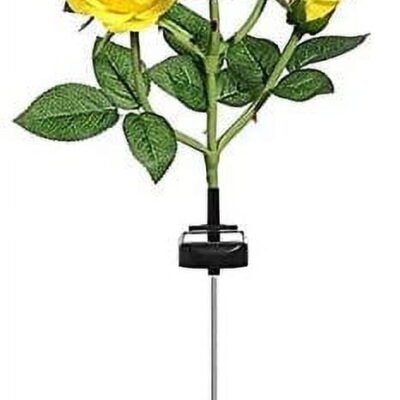 Solar Garden Stake Lights, Rose Flowers Lights LED Yellow Solar Stake Lights with 5 Roses Waterproof for Garden, Yard, Christmas Pathway, Grave Decor(1 Pack-Yellow)