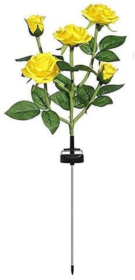 Solar Garden Stake Lights, Rose Flowers Lights LED Yellow Solar Stake Lights with 5 Roses Waterproof for Garden, Yard, Christmas Pathway, Grave Decor(1 Pack-Yellow)