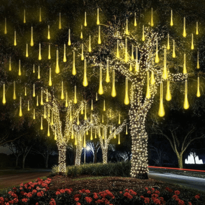 Upgraded 50cm 10 Tubes 540 LED Meteor Shower Rain Lights, Drop/Icicle Snow Falling Raindrop Waterproof Cascading Lights for Wedding Xmas New Year Party Tree Decoration (Warm White)
