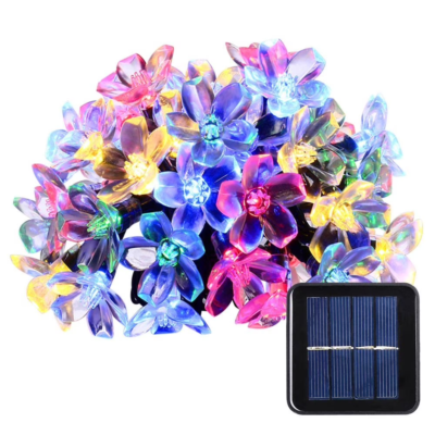 QISHI Christmas Solar Lights Led String Lights,22.96ft 50 LED Waterproof Fairy String Lights Blossom Flower for Indoor/Outdoor,Patio,Lawn,Garden,Christmas,and Holiday Festivals Light (Multi Color)
