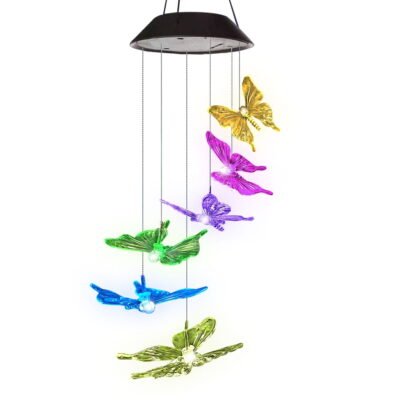 QISHI Solar Butterfly Wind Chime Light Outdoor, Waterproof Hanging Decoration Patio Lights, Butterfly Lights for Women Mom Grandma Wife Gift