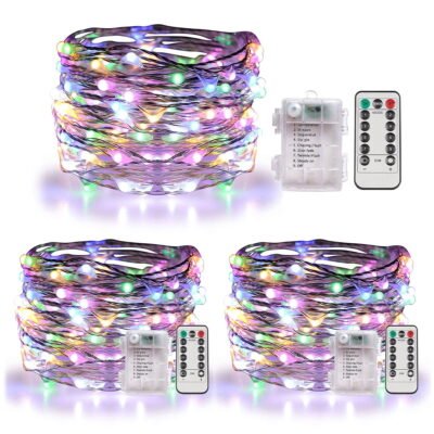 Somnr 3 Set Fairy Lights Battery Operated Christmas String Lights with Remote Timer for 8 Modes Twinkle Lights 66 feet 200 LED Firefly Lights -Multicolor