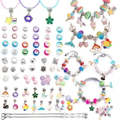 GLUAAE 198 Pcs DIY Charm Bracelet Making Kit for Girls Age 8-12 - Jewelry Craft Beads Set for Bracelets & Necklace Making, Creative Arts and Crafts Gift for Teen Girls