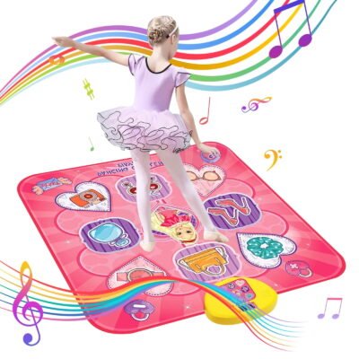 GLUAAE Kids Dance Toy, Electronic Dancing Mat with LED Lights, Musical Dance Pad Party Game Toy for 3+ Years Old Boys Girls, Pink