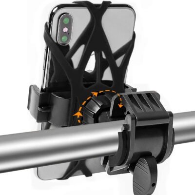 Qishi Bicycle Computer Mount Adjustable 360 Degrees for iPhone 12, Samsung Note20, S20 - Black