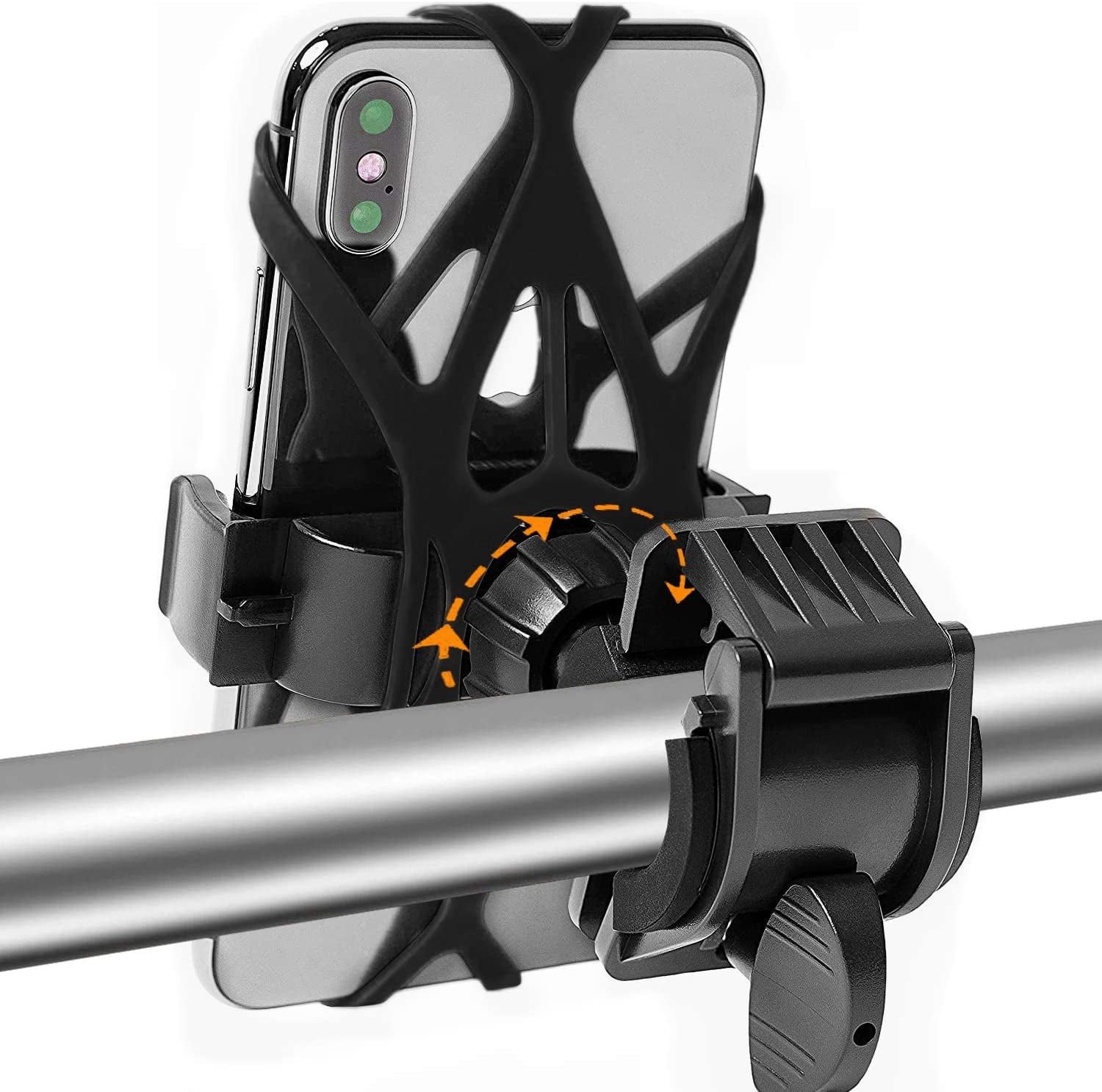 Qishi Bicycle Computer Mount Adjustable 360 Degrees for iPhone 12, Samsung Note20, S20 - Black