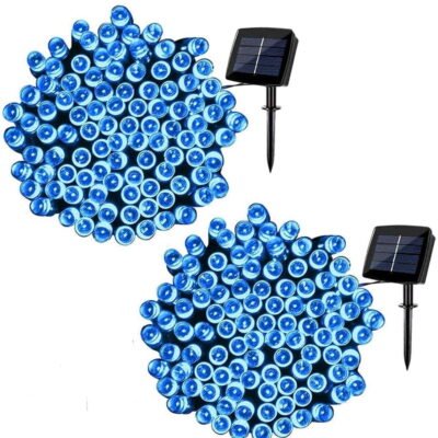 Qishi Christmas Outdoor Decoration Solar Lights72ft 200 LED Landscape Fairy Solar String Lights for Garden Patio Party Wedding and ect. (Blue)-2 Pack