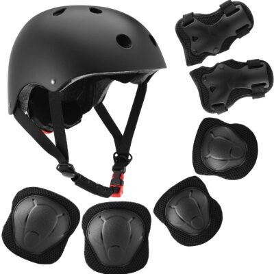 Somnr Kids Bike Helmet, Toddler Helmet for Ages 8-14 Boys Girls with Sports Protective Gear Set Knee Elbow Wrist Pads for Skateboard Cycling Scooter Rollerblading-Black