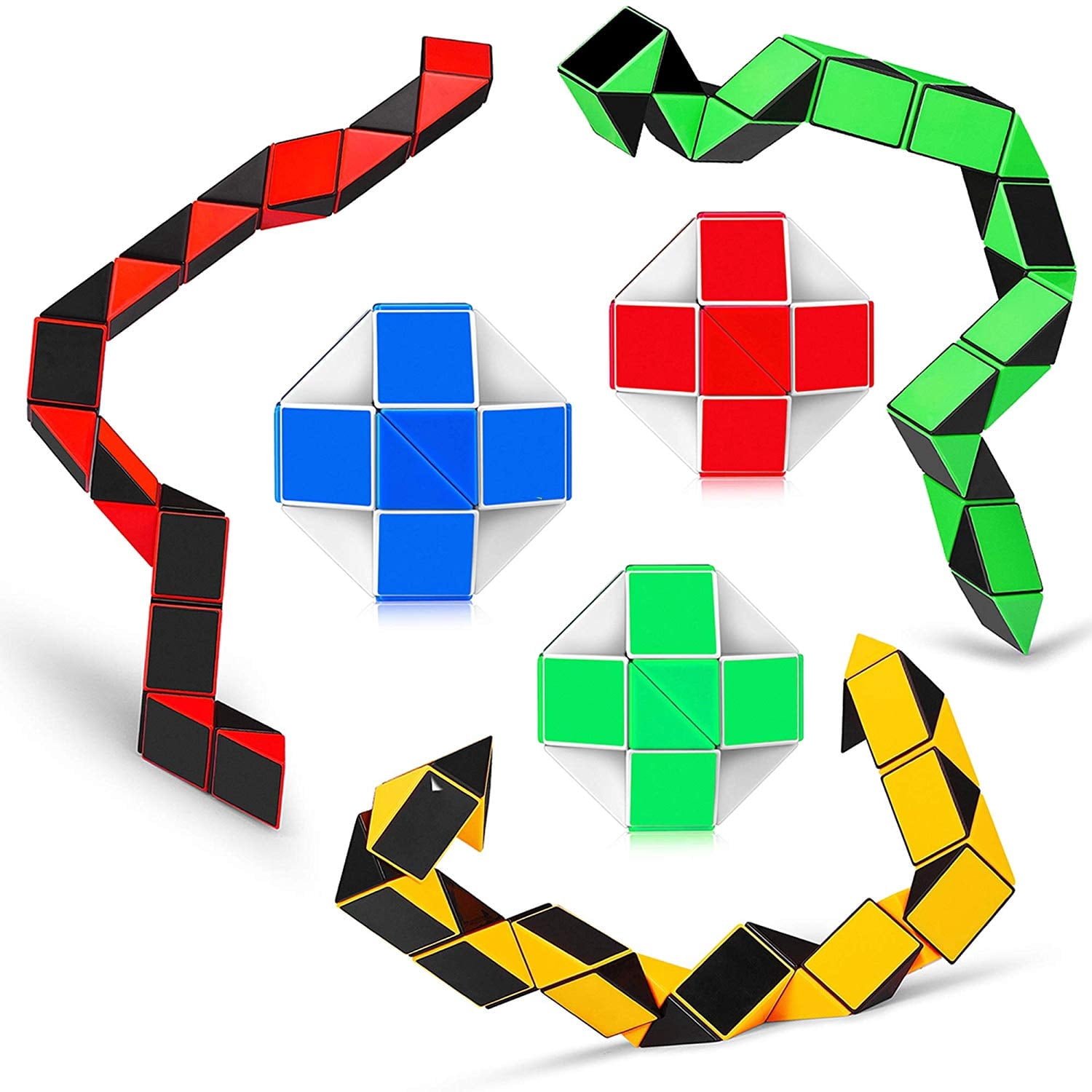 Somnr Magic Snake Cube Mini 5 pack Twist Puzzle Collection Brain Teaser Toy Snake Ruler Fidget Toys Sets for Kids Stocking Stuffers Party Favors Goodie Bags Fillers Game Geometric