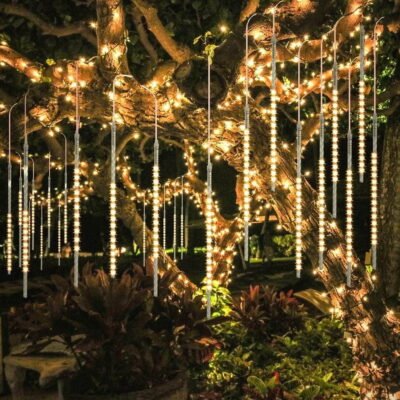 QiShi Upgraded 50cm 10 Tubes 540 LED Meteor Shower Rain Lights, Drop/Icicle Snow Falling Raindrop Waterproof Cascading Lights for Wedding Xmas New Year Party Tree Decoration (Warm White)