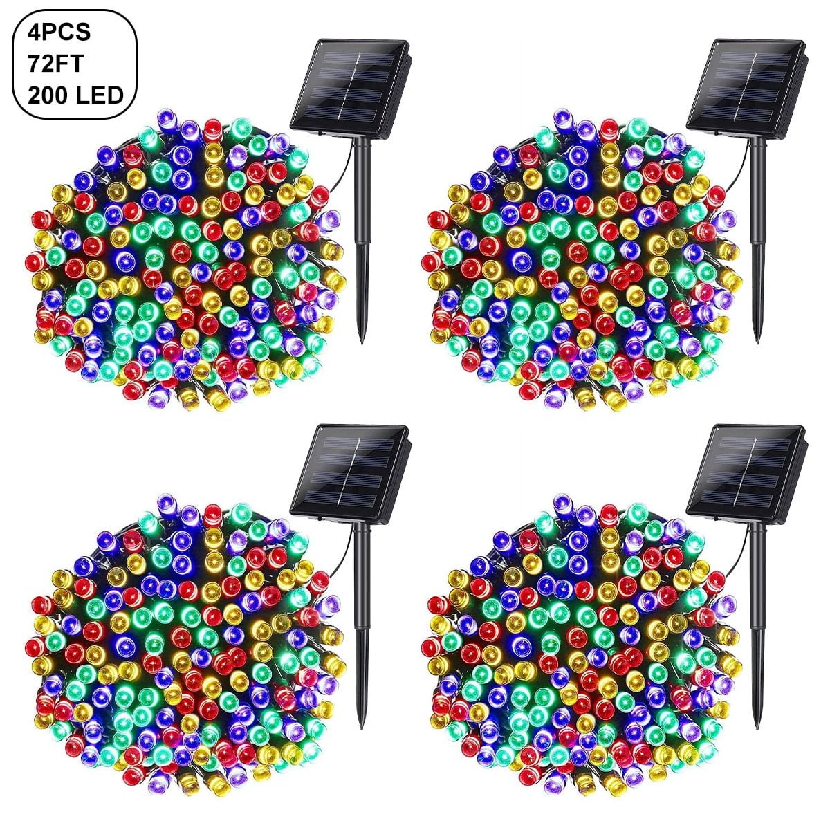 Somnr Christmas Lights Solar Fairy String Lights 72ft 200 LED Landscape Decorative Lights for Patio Lawn Garden Backyard (Multi Color) 4PACK