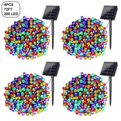 Somnr Christmas Lights Solar Fairy String Lights 72ft 200 LED Landscape Decorative Lights for Patio Lawn Garden Backyard (Multi Color) 4PACK