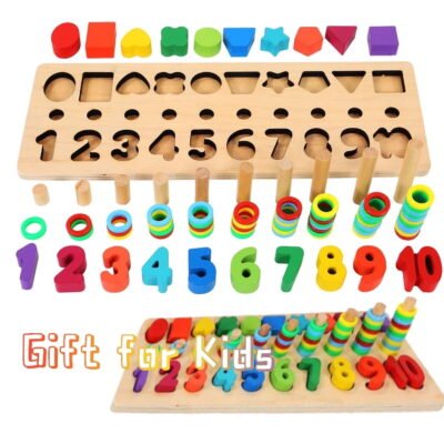 Niteris Wooden Montessori Toys for Kids, Math Educational Learning Toys, Number Puzzles Sorter Counting Shape Stacker Stacking Game for Toddlers Age 3-5