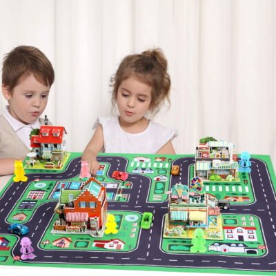 Somnr City Map Construction Building Sets with 6 Cartoon Character Toys, Preschool Educational Learning Toys for 6+ Year Old Kids Boys Girls Children