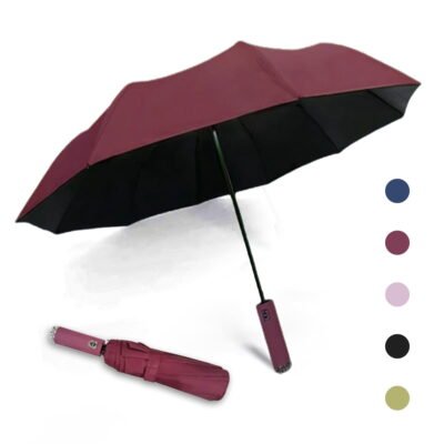 Somnr Folding and Portable Sun & Rain Umbrella (Red), Automatic LED Lighting Umbrella with 10-Bone, Travel Umbrella with 180 Degree Rotating Handle with Flashlight