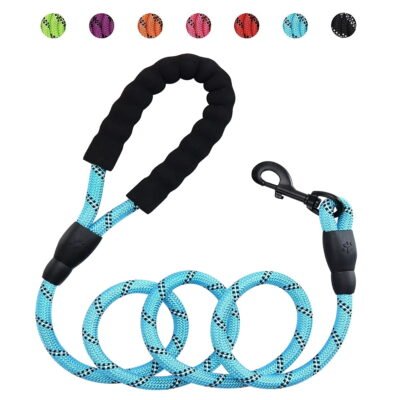 Reflective Strong Rope Dog Leash with Comfortable Padded Handle Heavy Duty Metal Clasp for Dogs for Pets (5 FT)BLUE