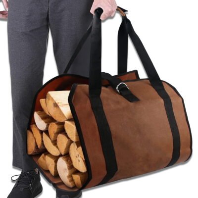 Large Waxed Canvas Firewood Carrier, Heavy Duty Firewood Log Tote, for Carrying Wood, Fire Place Sturdy Wood Storage Bag with Handles for for Easy Carry