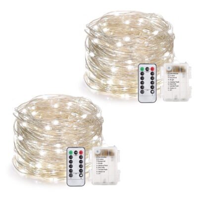 100 Light Indoor / Outdoor 33' Battery Operated LED String Light- Cool White 2 Pack
