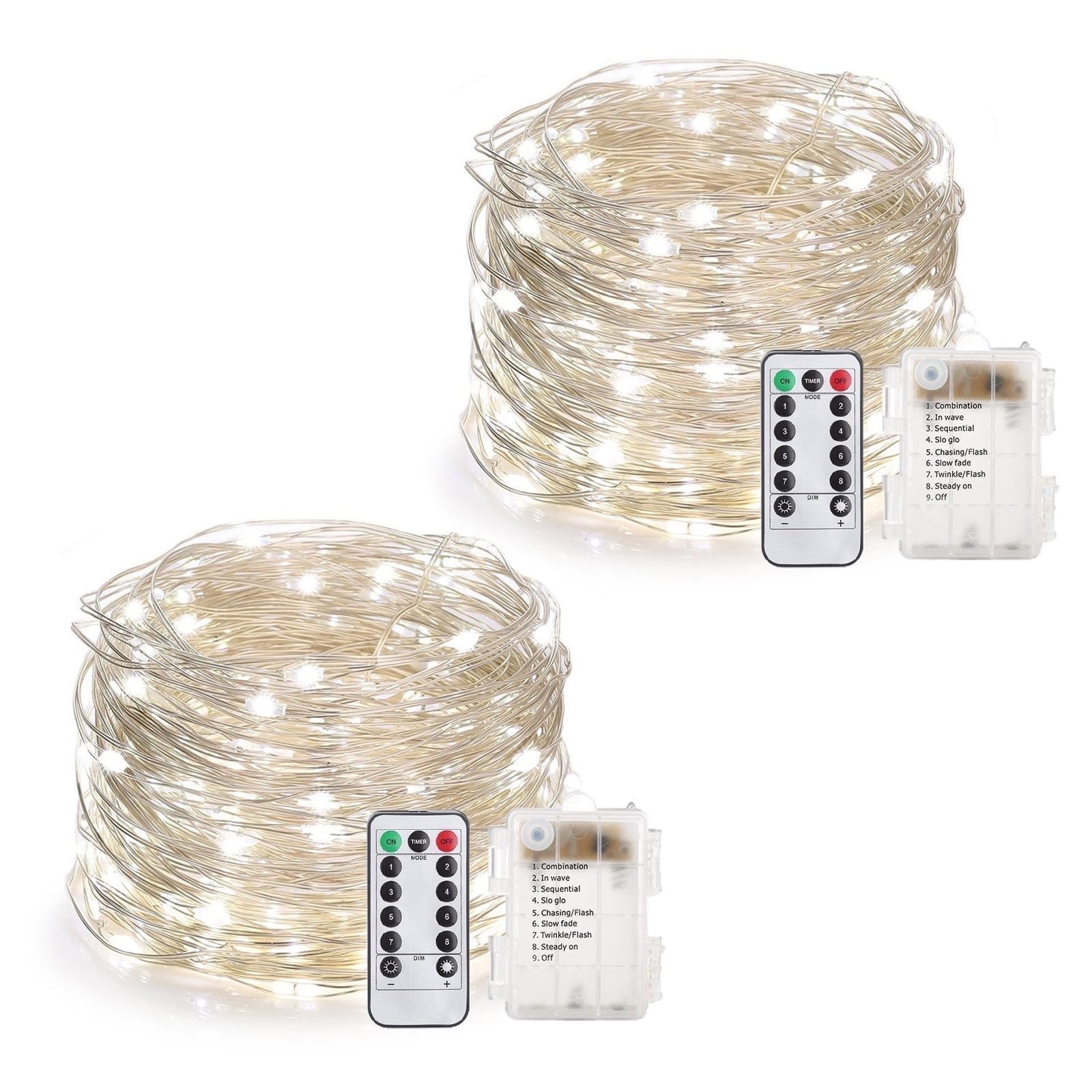 100 Light Indoor / Outdoor 33' Battery Operated LED String Light- Cool White 2 Pack