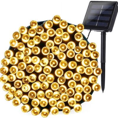 Qishi Christmas solar string lights Outdoor Decoration String Lights 72ft200 LED Lights for Indoor,Outdoor,St.Patrick's Day Thanksgiving,Party,Wedding,Patio,Garden Decoration (Warm White)