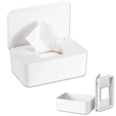 Somnr Wet Wipes Storage Box, Baby Wipes Dispenser Holder, Reusable Bathroom Wipe Container Dustproof Tissue Box Case with Lid for Home Office, White