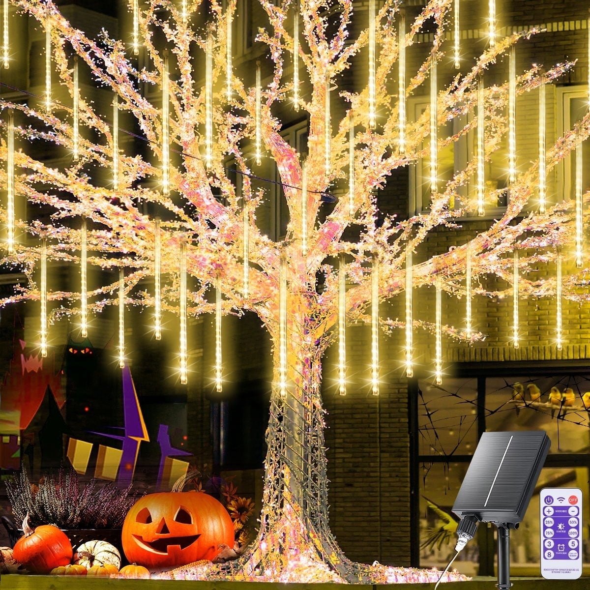 Outdoor Meteor Shower Lights, 11.8 Inch 8 Tube 192 LEDs Meteor Light, Christmas Snow Falling Rain Lights for Xmas Tree Holiday Wedding Outdoor Party Patio Decoration (Warm White)