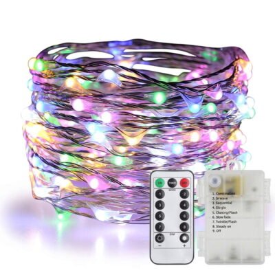 Qishi 100 LED Battery Operated String Lights - 33ft Multi-Color with Remote & 8 Modes, for Christmas Wedding Party Decor