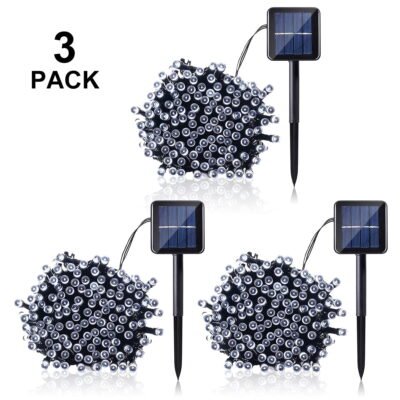 QiShi LED Christmas Lights ,39ft 100 LED Solar Decoration Fairy String Lights for Home,Lawn,Garden,Wedding,Patio,Party,and Holiday Decorations(White)-3Pack