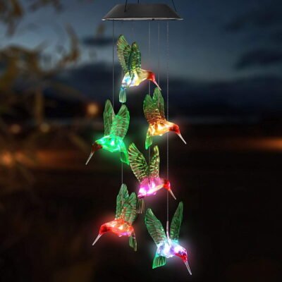 Somnr LED Solar Hummingbird Wind Chime Light,Outdoor Waterproof Multi-Color Solar Powered Mobile Wind Spinner String Light for Home Party Night Garden Decoration