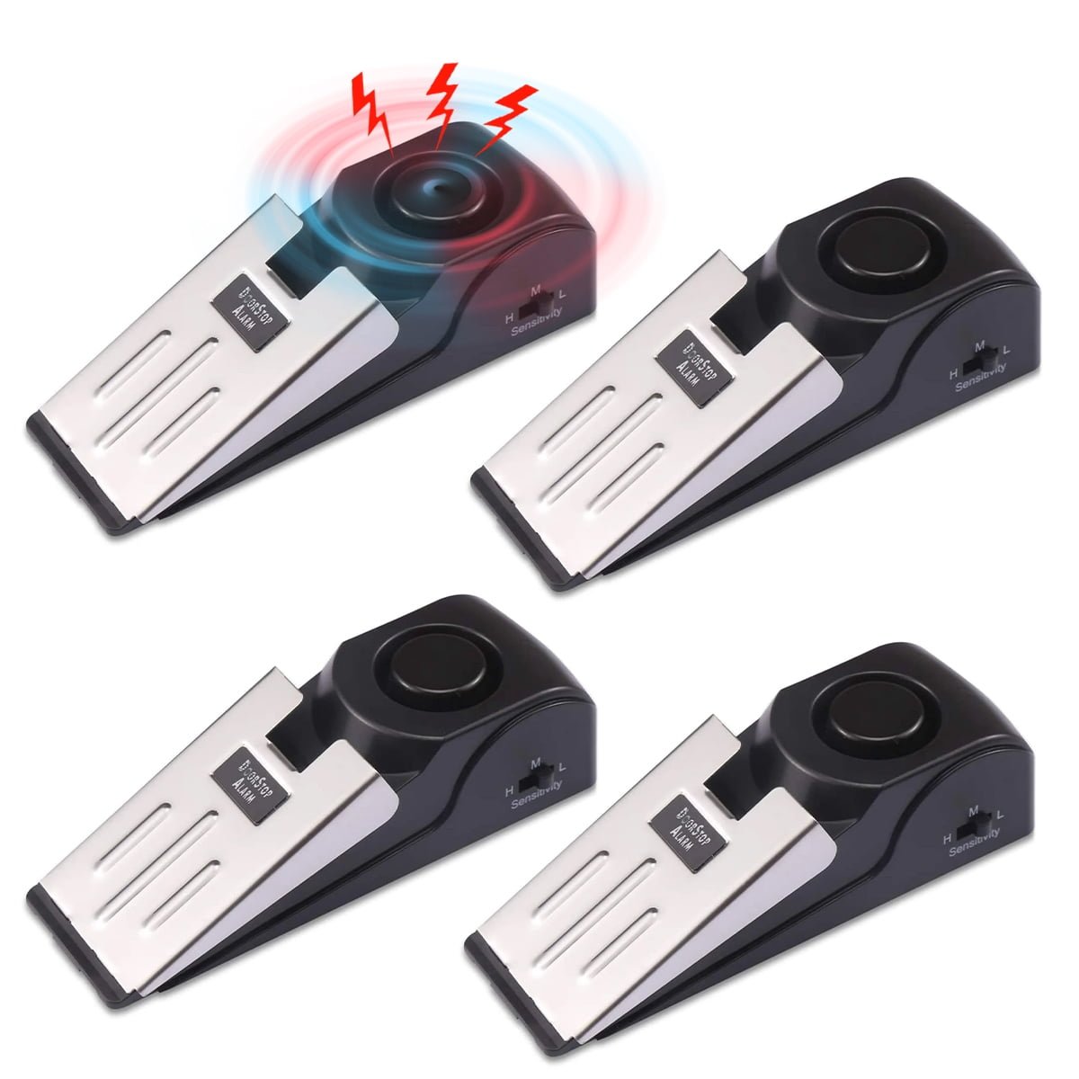GLUAAE 4PCS Upgraded Wedge Door Stop Alarm with 120 dB - Great Gift for Traveling Residential Home Apartment Door Stopper Security Tools