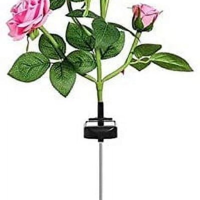 Solar Garden Stake Lights, Rose Flowers Lights LED Yellow Solar Stake Lights with 5 Roses Waterproof for Garden, Yard, Christmas Pathway, Grave Decor(1 Pack-Pink)