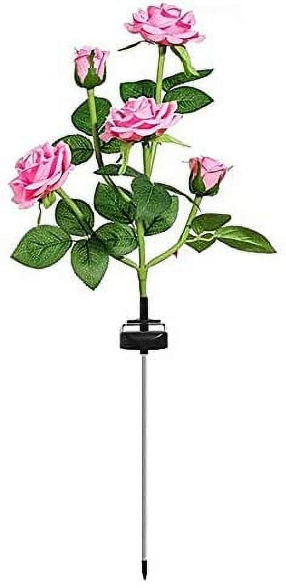 Solar Garden Stake Lights, Rose Flowers Lights LED Yellow Solar Stake Lights with 5 Roses Waterproof for Garden, Yard, Christmas Pathway, Grave Decor(1 Pack-Pink)