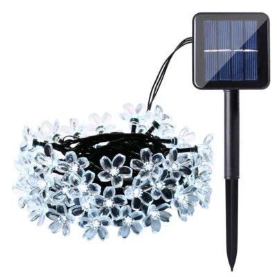QiShi Christmas Solar Lights Solar String Lights,22.96ft 50LED Cherry Blossom for Indoor Outdoor Patio&Garden Christmas Lighting Decoration Lights(White)