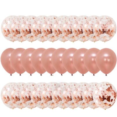 QiShi Rose Gold, Confetti and Blush Pink Balloons – Pack of 30, 2 Style, 12 Inch
