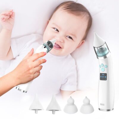 Baby Nasal Aspirator - Electric Music Infant Nose Nasal Aspirator - Automatic Booger Mucus Remove Cleaner for Newborn Kid with 4 Replacement Nozzles - 3 Suction Power Adjustable - USB Charging
