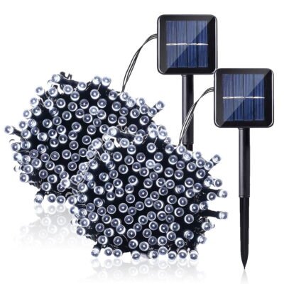 QiShi Solar Fairy String Lights 100 LED Christmas Decorative Lights(White)-2Pack